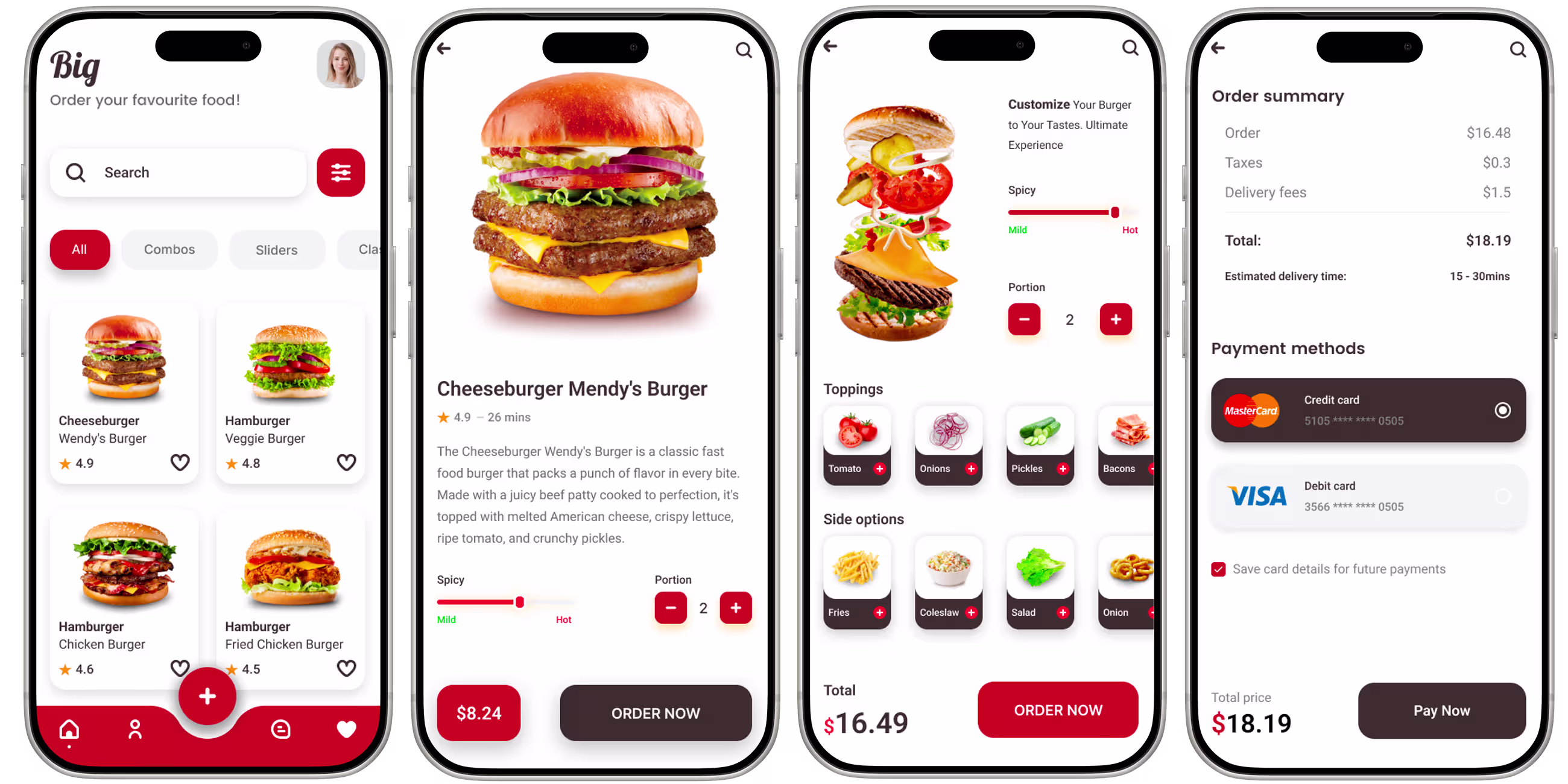 Ekrani aplikacije BigBite: Mobilna aplikacija za naručivanje hrane